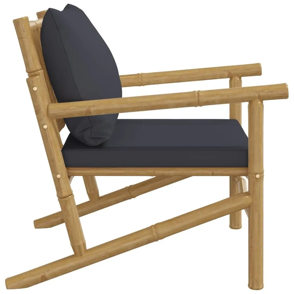 Bamboo Garden Chairs Outdoor Use 2 Pcs Grey Cushions