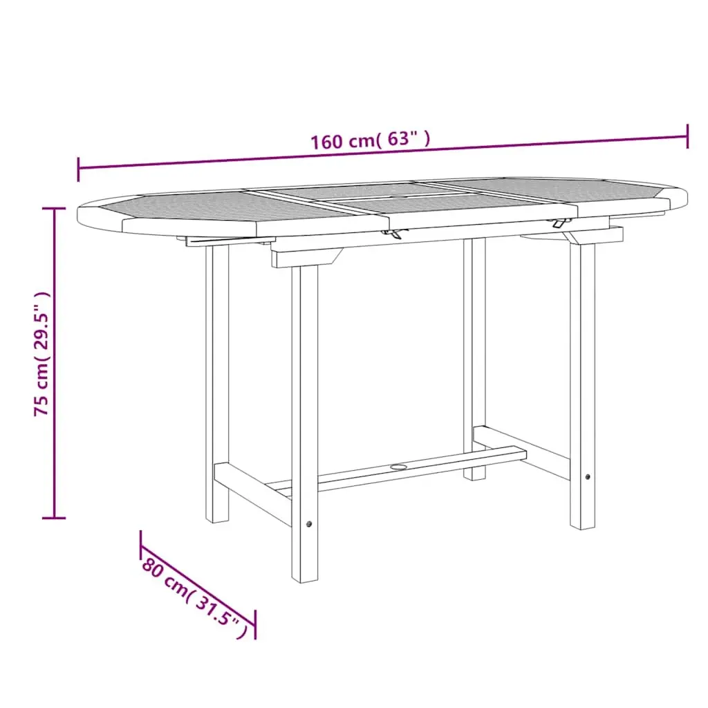 Solid Teak Wood Expandable Dining Table 110-160x80x75cm for Outdoors