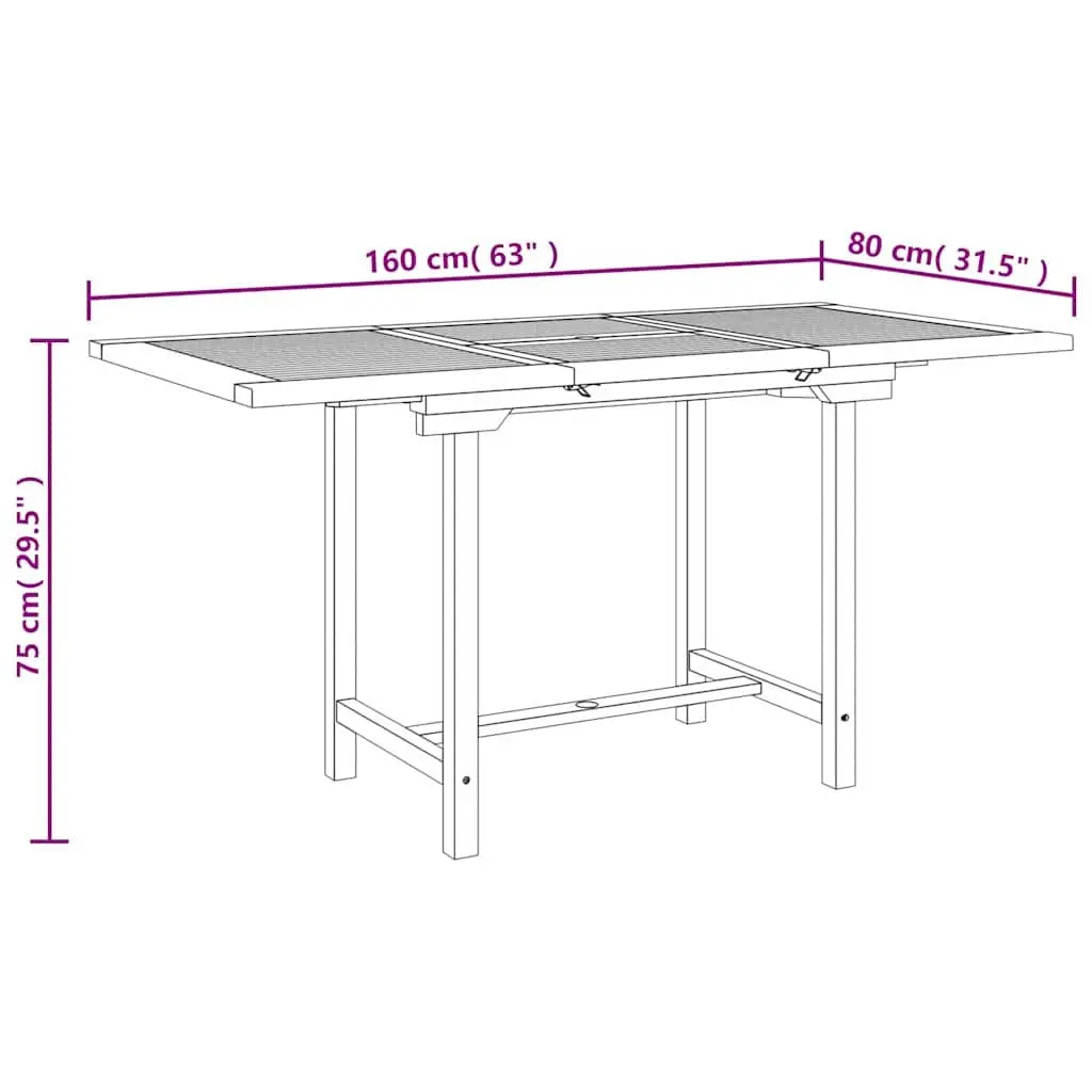 Extending Garden Table 110-160x80x75cm Outdoor Dining Extendable Patio Furniture