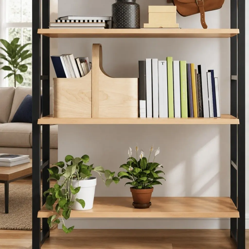 80x60x2cm Light Brown Solid Oak Wood Wall Shelf