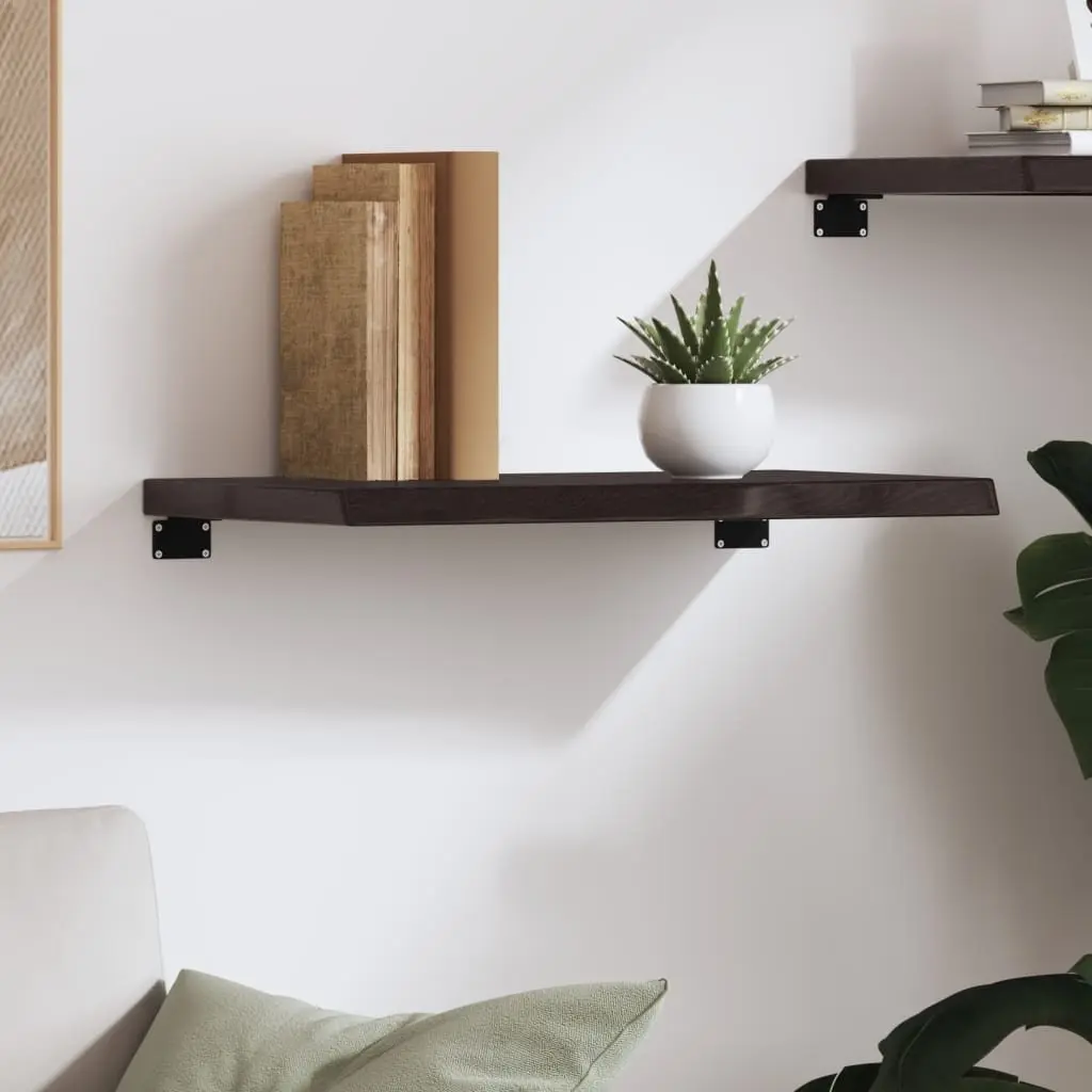 Wall Shelf Dark Brown Solid Oak Wood Treated Live Edge Storage Display 60x40cm
