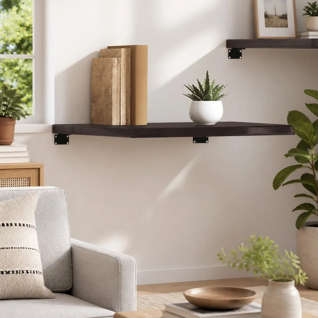 Dark Brown Solid Oak Wall Shelf