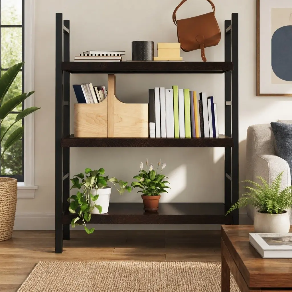 Wall Shelf Dark Brown Solid Oak Wood Rustic Storage Shelving Handmade Live Edge