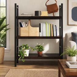 Solid Oak Wood Wall Shelf - Dark Brown - 80x60 cm