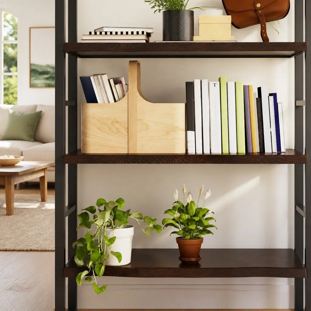 Wall Shelf Dark Brown Solid Oak Wood Storage Floating Ledge Rustic Style