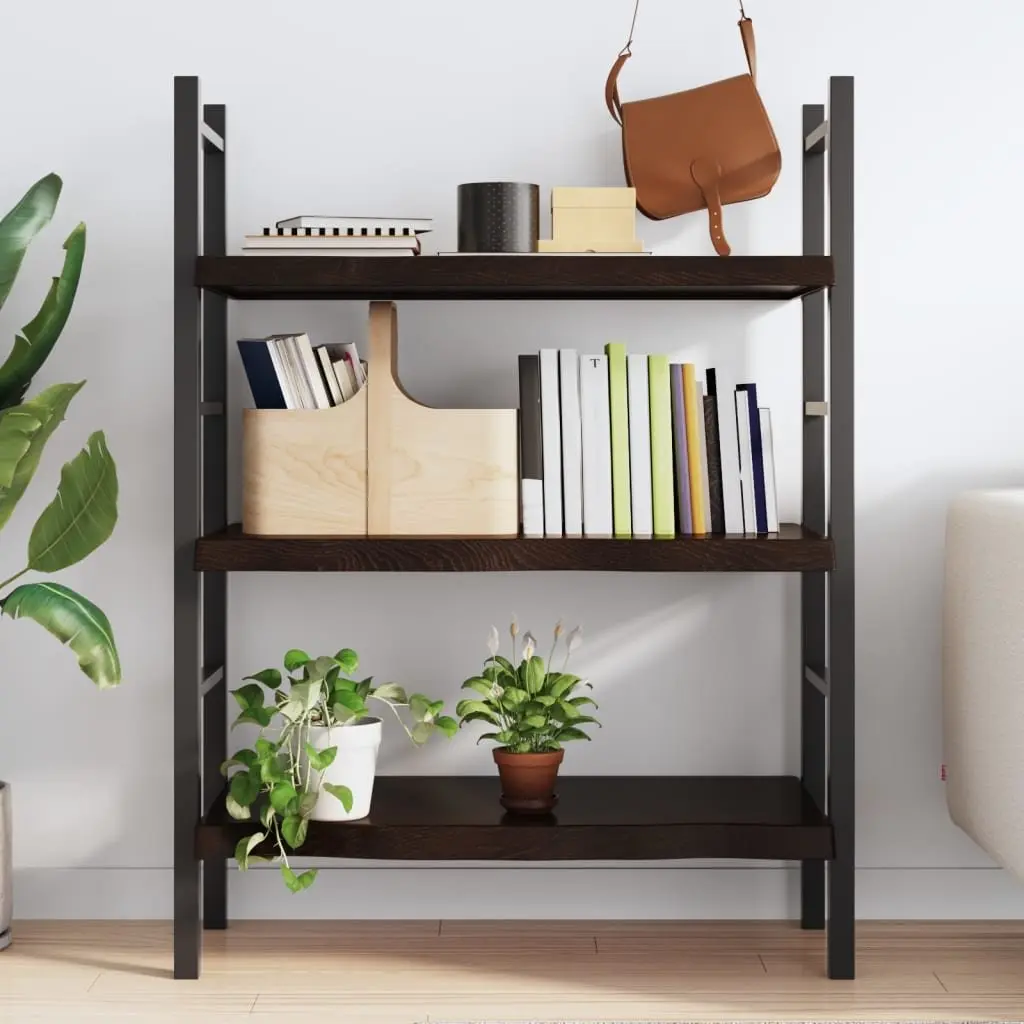 Wall Shelf 100x50cm Live Edge Handmade Dark Brown Solid Oak Wood Storage Ledge