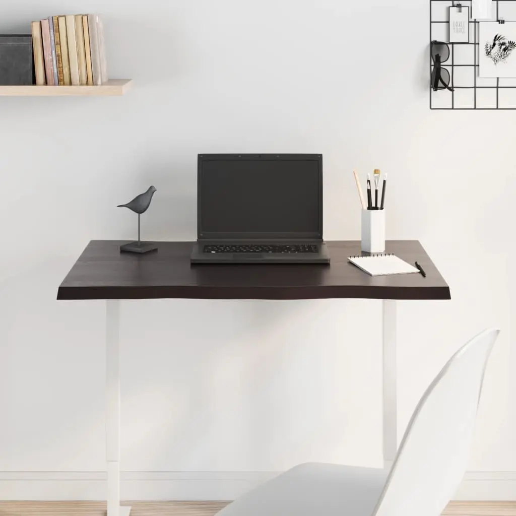 Solid Oak Wood Table Top Live Edge Dark Brown 80x40x2 cm Replacement Board