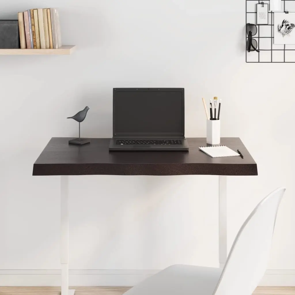 Dark Brown Solid Oak Table Top 80x50cm with Live Edge