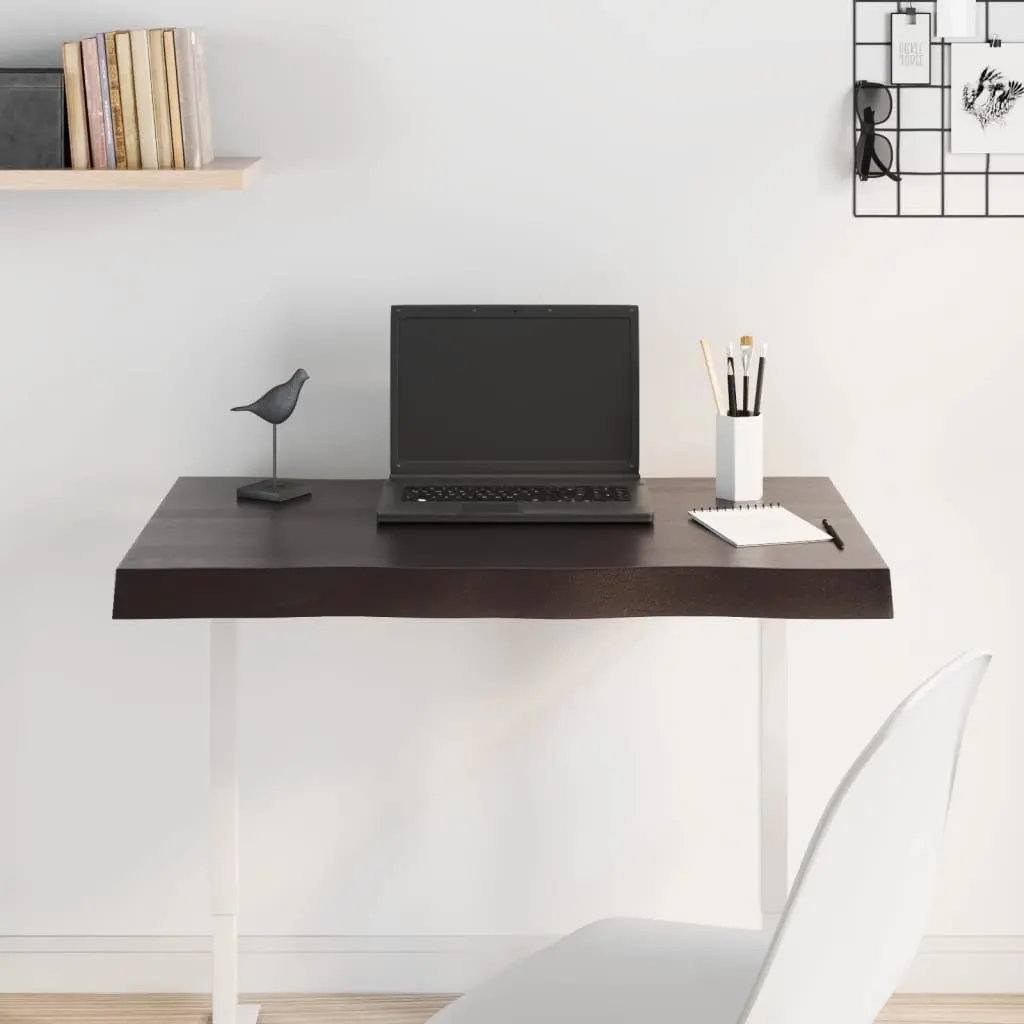 Table Top Solid Oak Wood Live Edge Dark Brown 80x60cm Replacement Tabletop