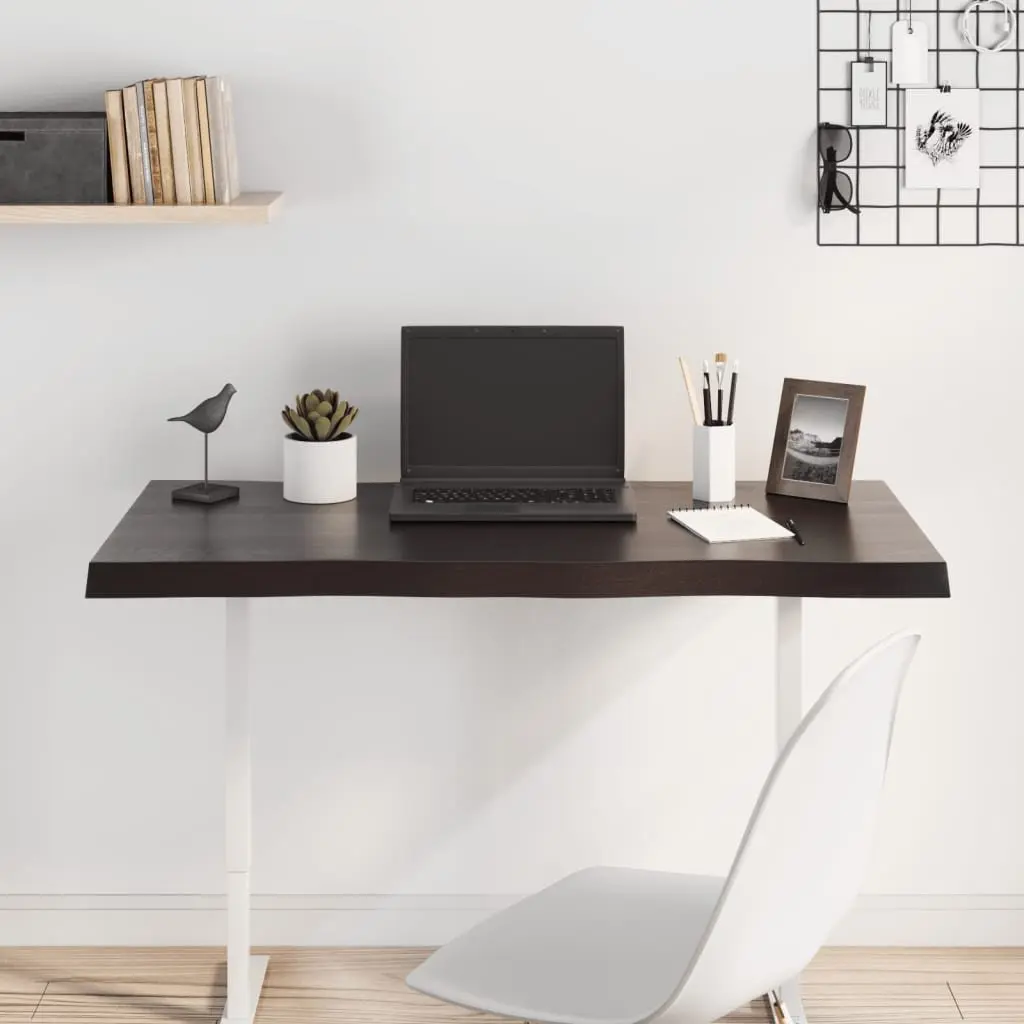 Solid Oak Wood Table Top Live Edge Dark Brown 100x40cm