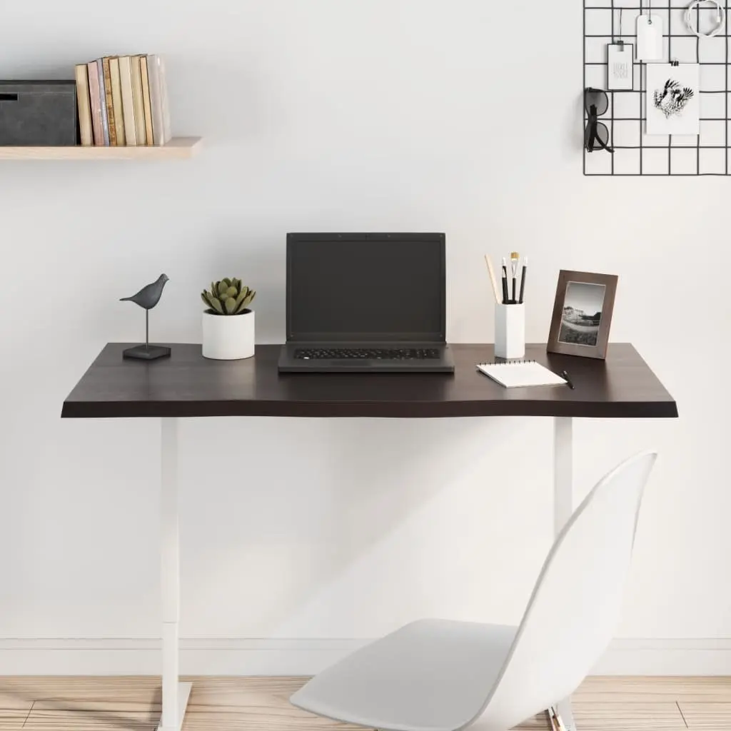 Solid Oak Table Top 100x50cm Dark Brown