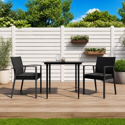 Garden Chairs Set of 2: Black Poly Rattan, 56.5 x 57 x 83 cm