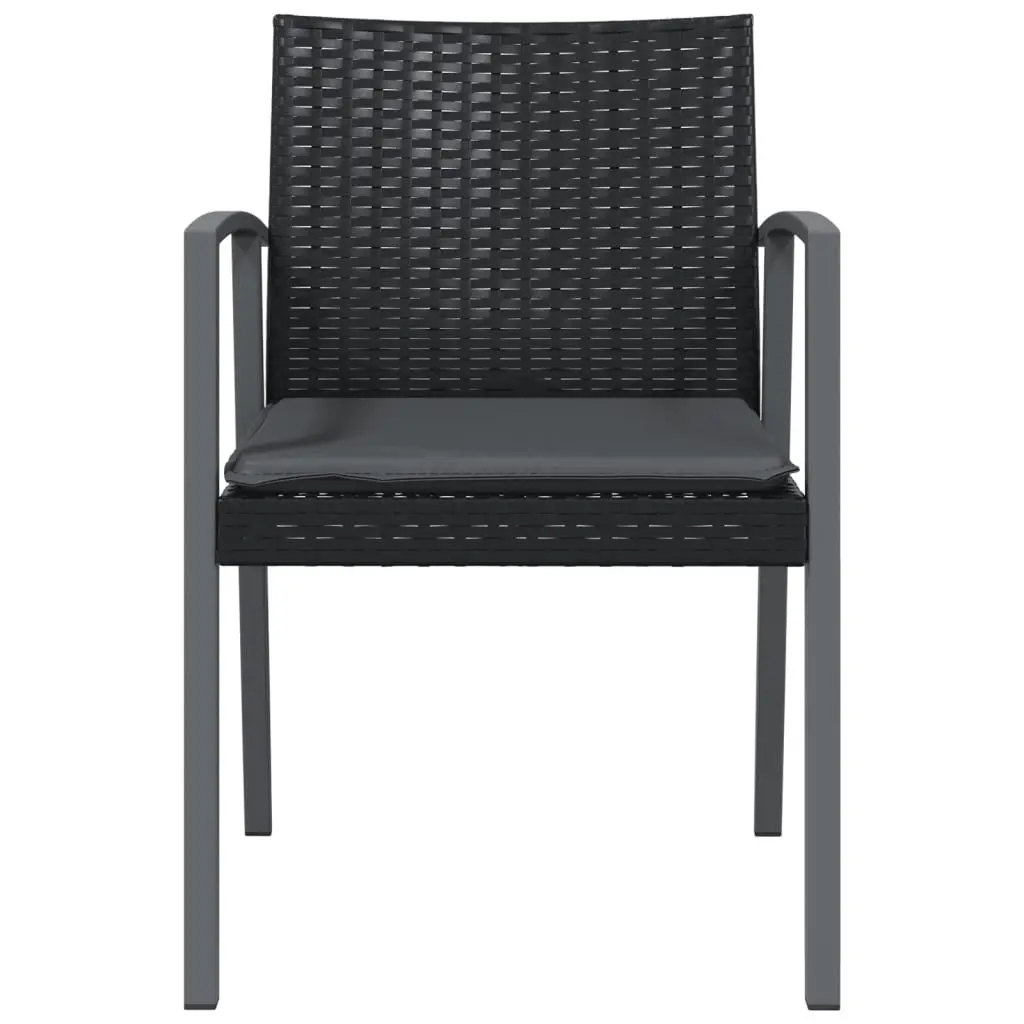 Outdoor Garden Chairs Set of 2 Black Poly Rattan Patio Seating with Cushions