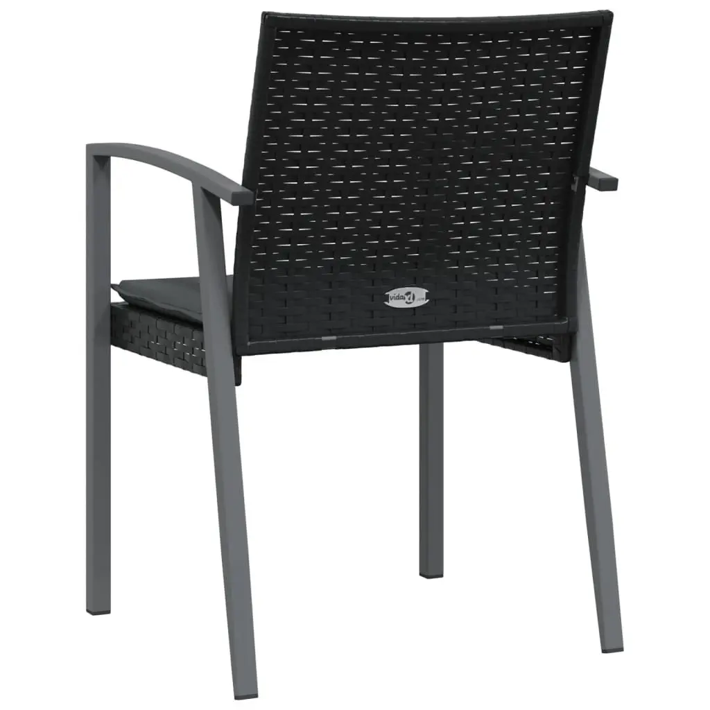 Outdoor Garden Chairs Set of 2 Black Poly Rattan Patio Seating with Cushions