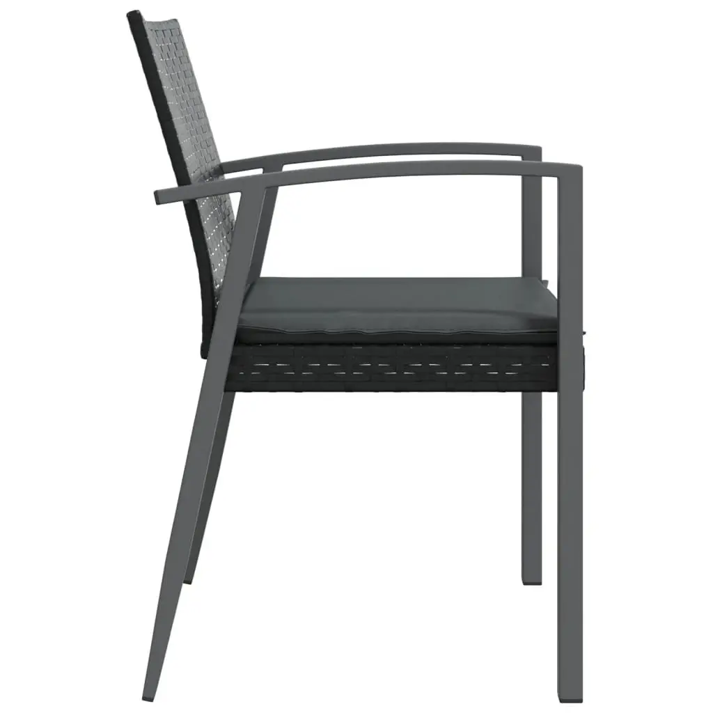 Outdoor Garden Chairs Set of 2 Black Poly Rattan Patio Seating with Cushions