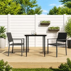 Outdoor Garden Chairs Set of 2 Black Poly Rattan Patio Seating with Armrests