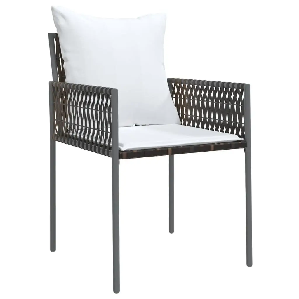 Garden Chairs Set 2 Pieces Outdoor Use Brown Poly Rattan Steel Frame with Cushions
