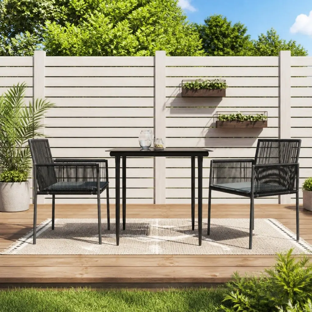 Outdoor Garden Chairs Set 2 pcs Black Poly Rattan Patio Seating with Cushions