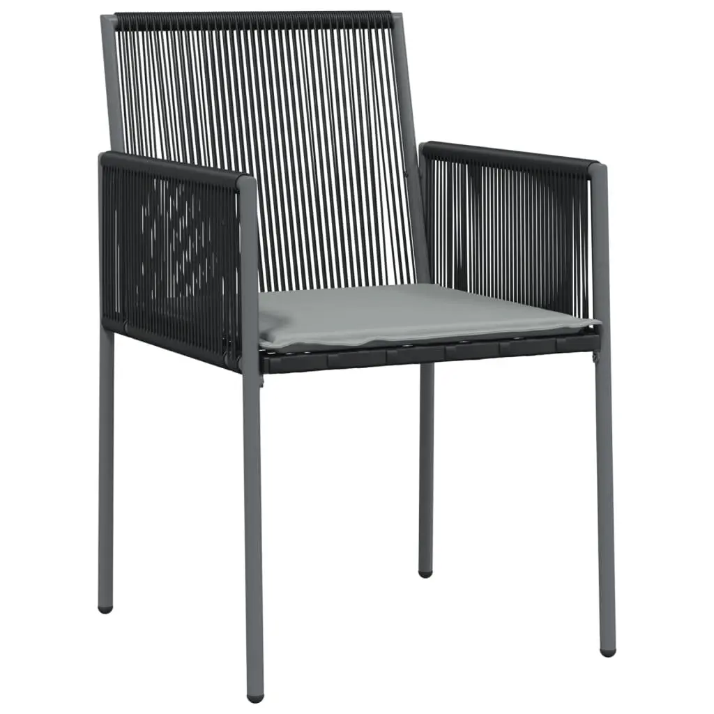 Outdoor Garden Chairs Set 2 pcs Black Poly Rattan Patio Seating with Cushions