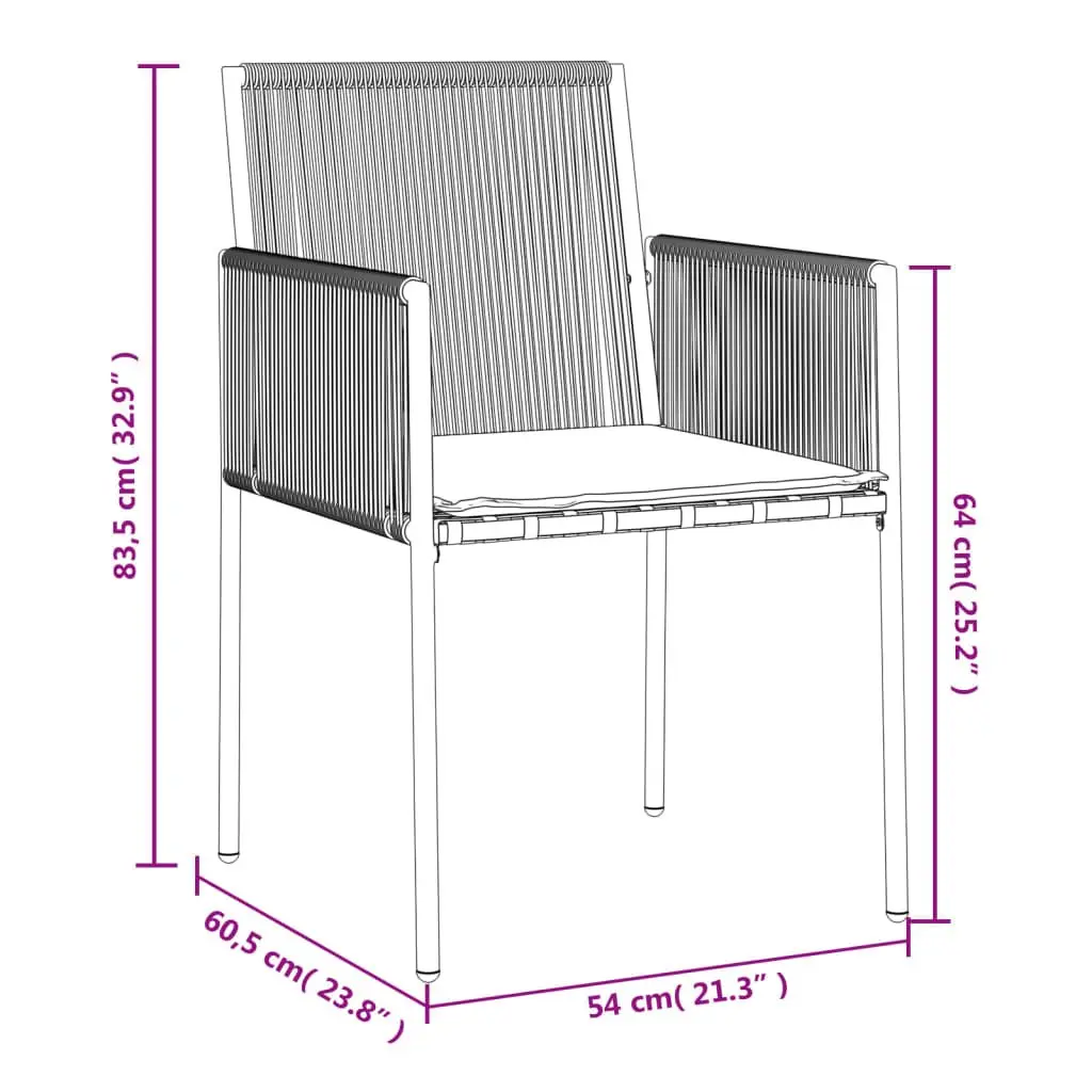 Outdoor Garden Chairs Set 2 pcs Black Poly Rattan Patio Seating with Cushions