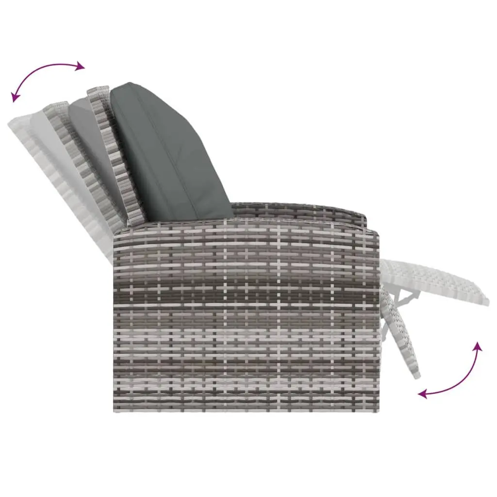 Garden Reclining Chair Outdoor Use Grey Poly Rattan with Cushions