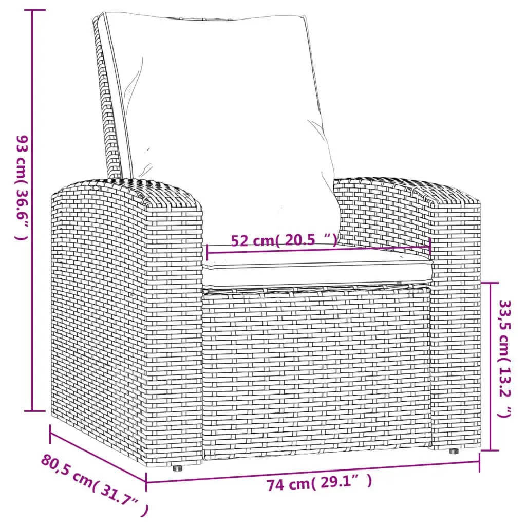 Garden Reclining Chair Outdoor Use Grey Poly Rattan with Cushions