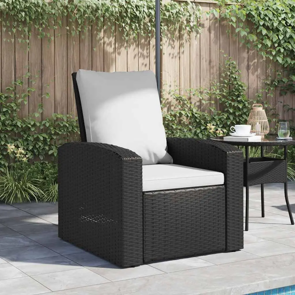 Garden Reclining Chair Outdoor Lounge Seating Black Poly Rattan
