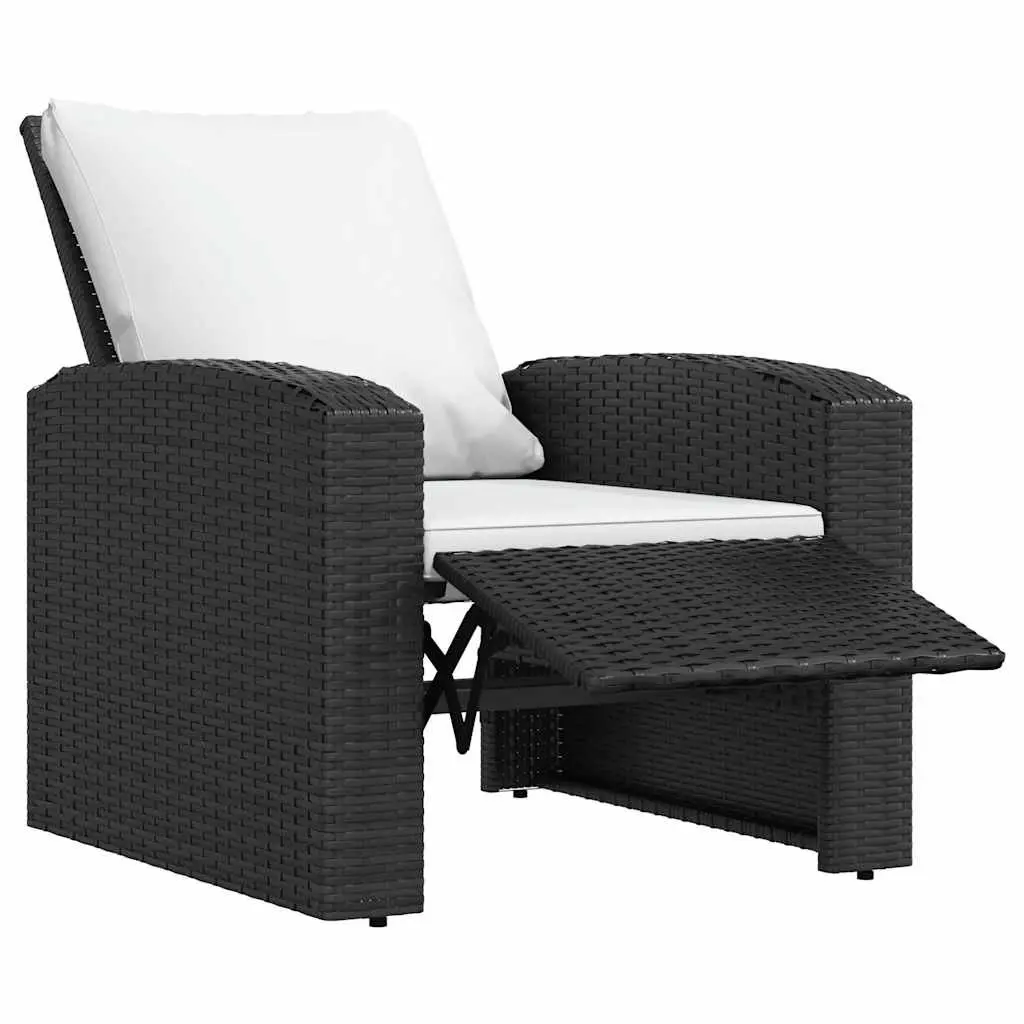 Garden Reclining Chair Outdoor Lounge Seating Black Poly Rattan