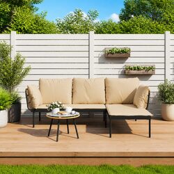 3 Piece Garden Lounge Set: Anthracite Poly Rattan & Beige Cushions
