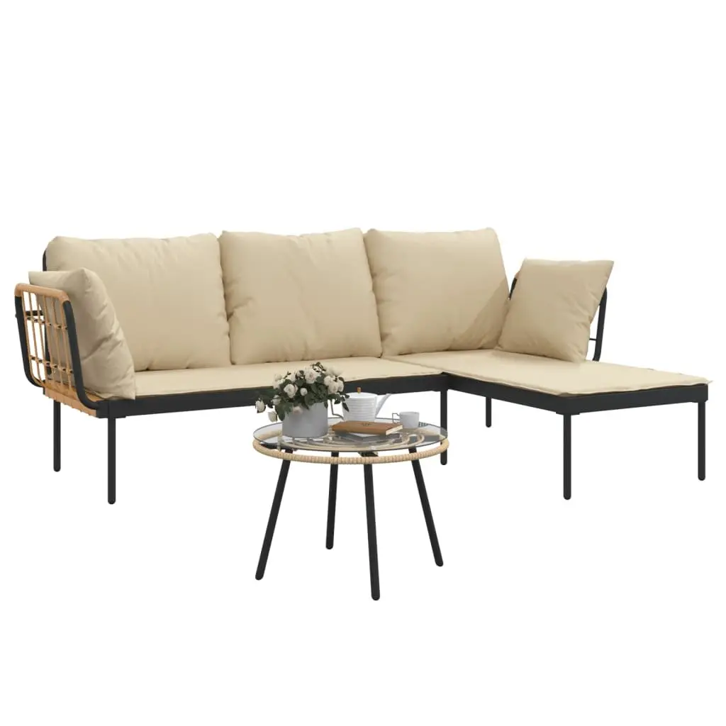 3 Piece Outdoor Garden Lounge Set Anthracite Poly Rattan with Beige Cushions