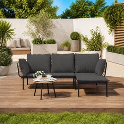 3 Piece Garden Lounge Set with PE Rattan and Steel Frame