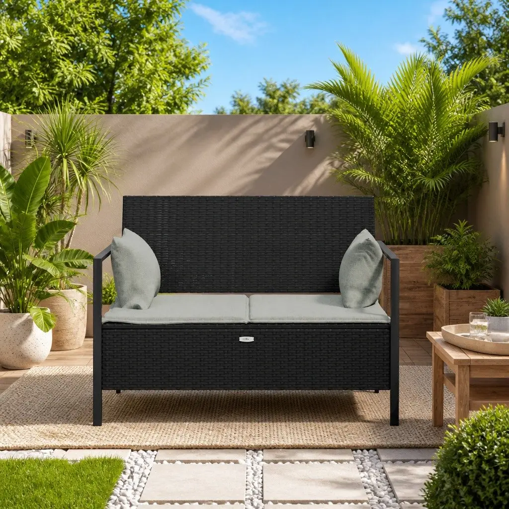 2-Seater Garden Bench Outdoor with Storage Compartment Black