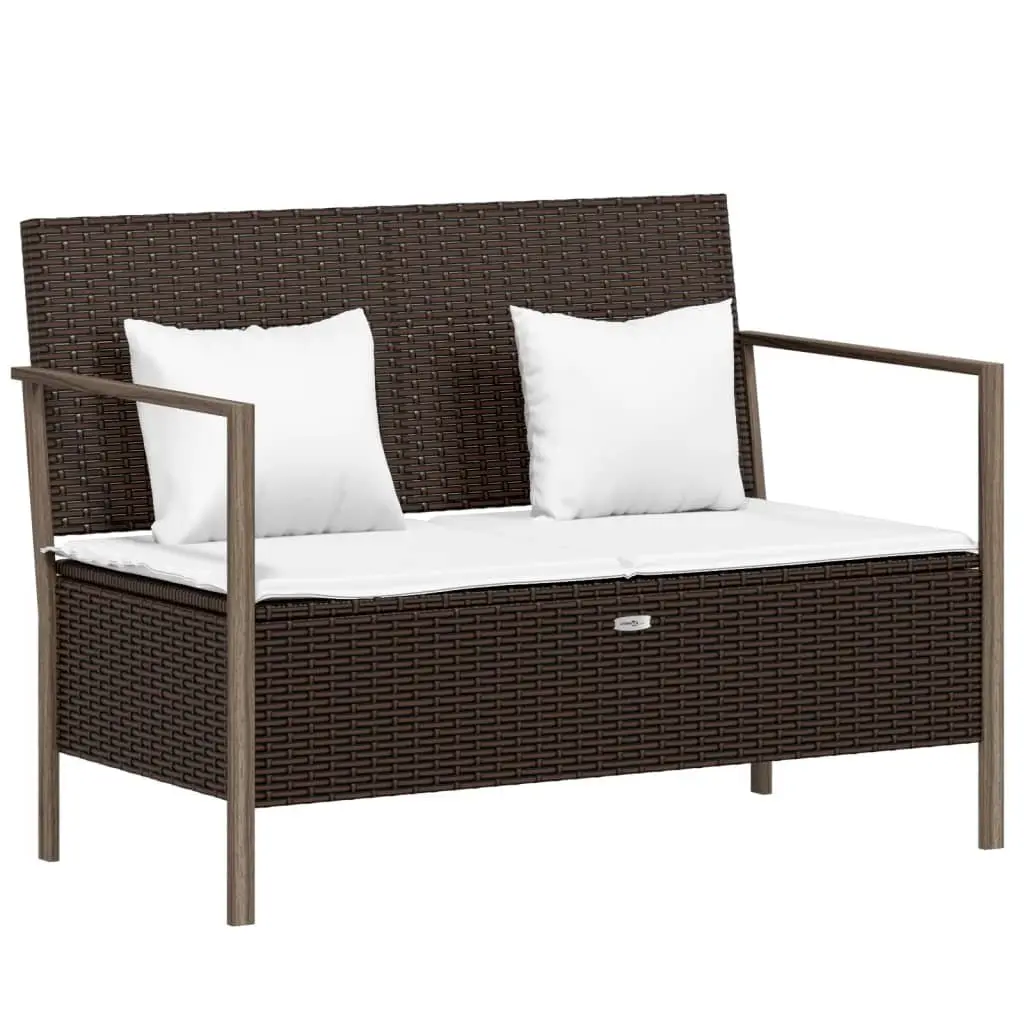 2-Seater Garden Bench for Outdoor Use with Storage Brown Poly Rattan