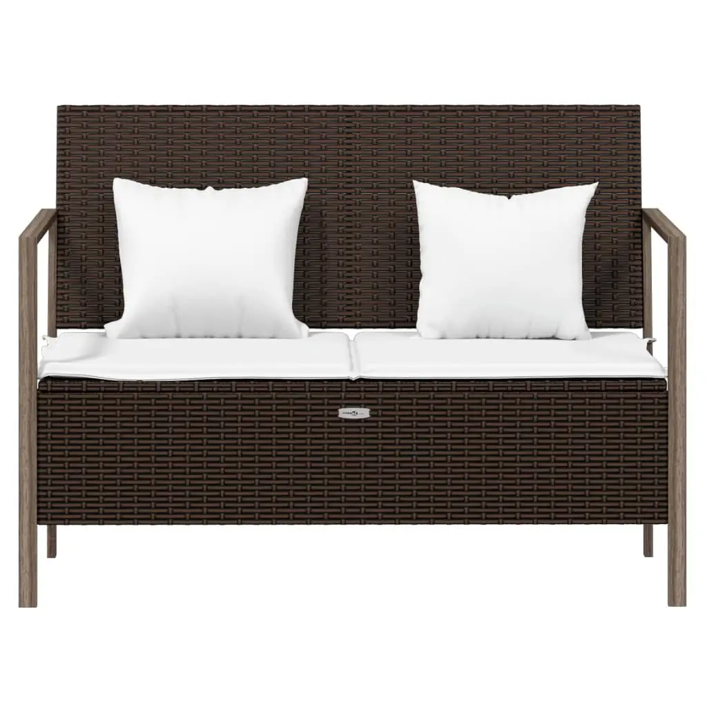 2-Seater Garden Bench for Outdoor Use with Storage Brown Poly Rattan