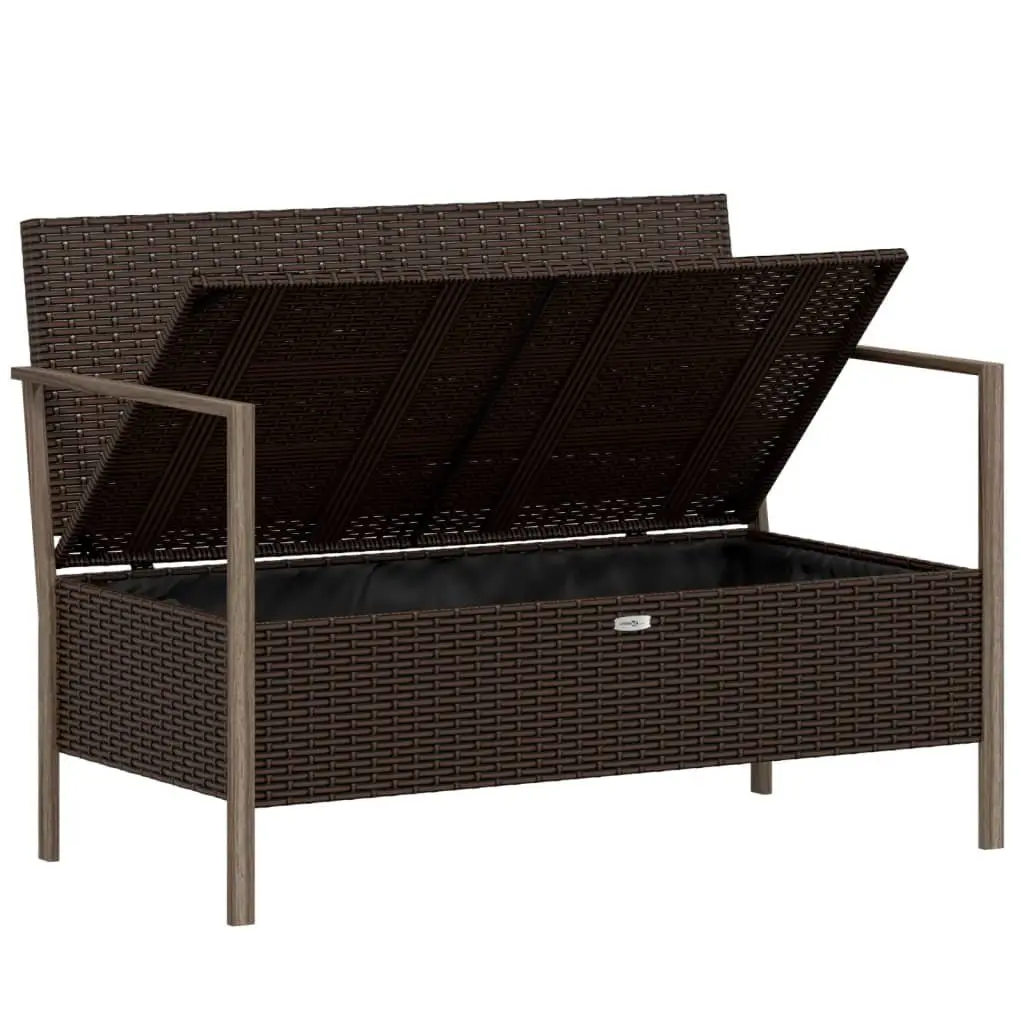 2-Seater Garden Bench for Outdoor Use with Storage Brown Poly Rattan
