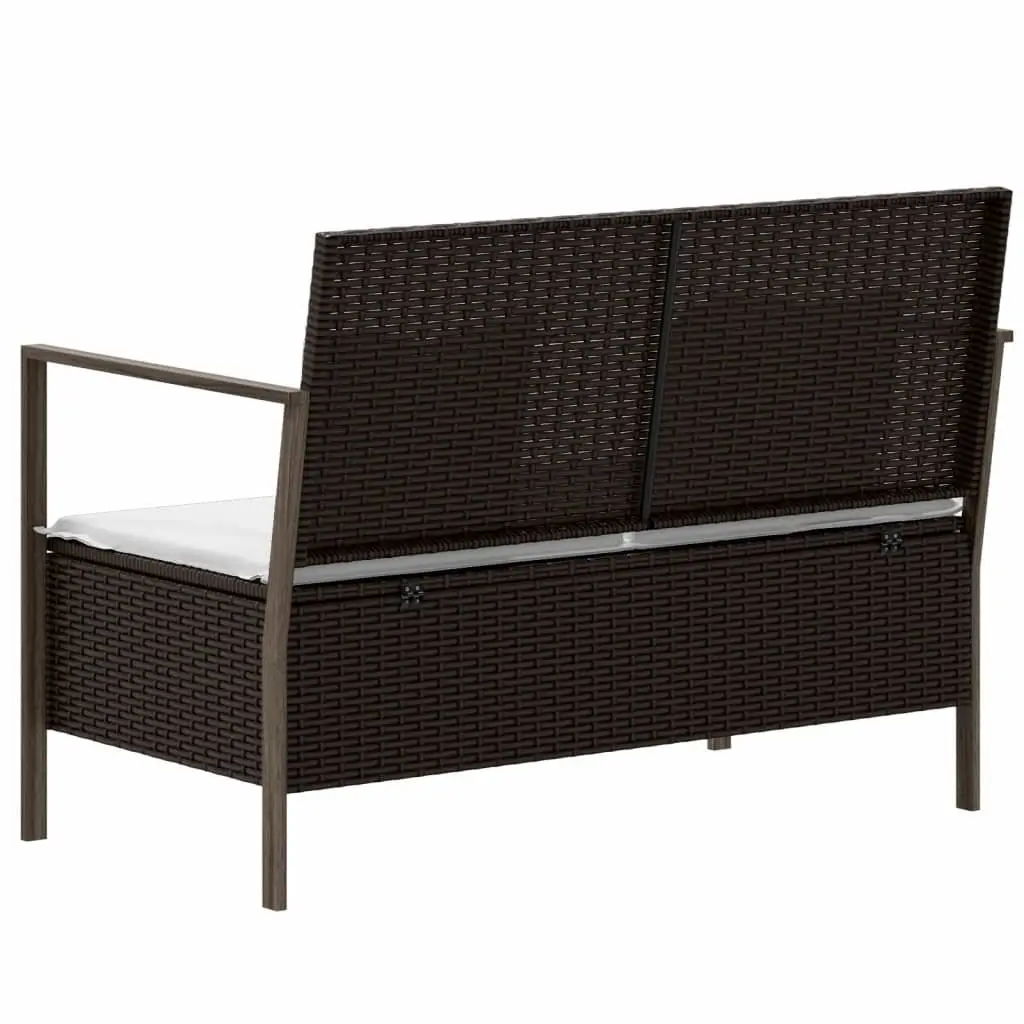 2-Seater Garden Bench for Outdoor Use with Storage Brown Poly Rattan