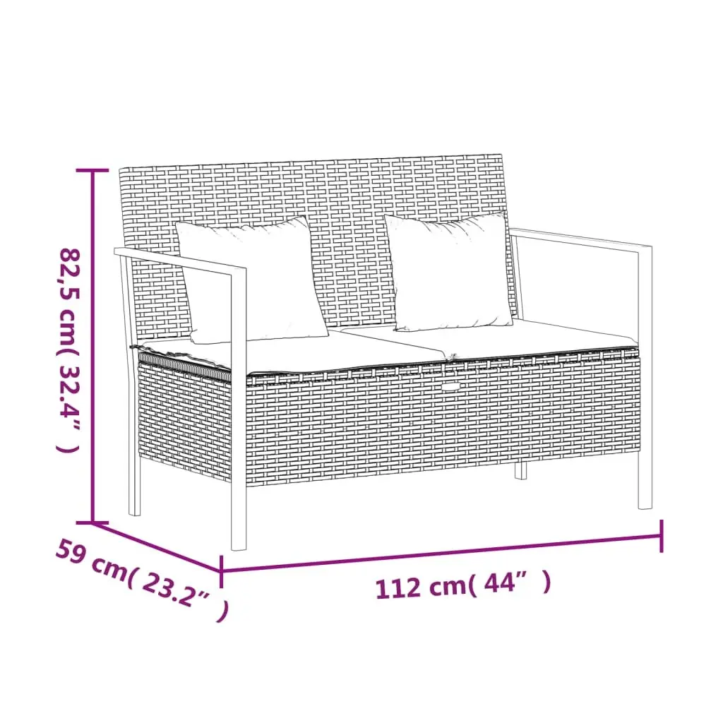 2-Seater Garden Bench for Outdoor Use with Storage Brown Poly Rattan
