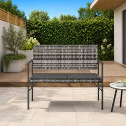 2-Seater Garden Bench Grey, PE Rattan & Steel Frame