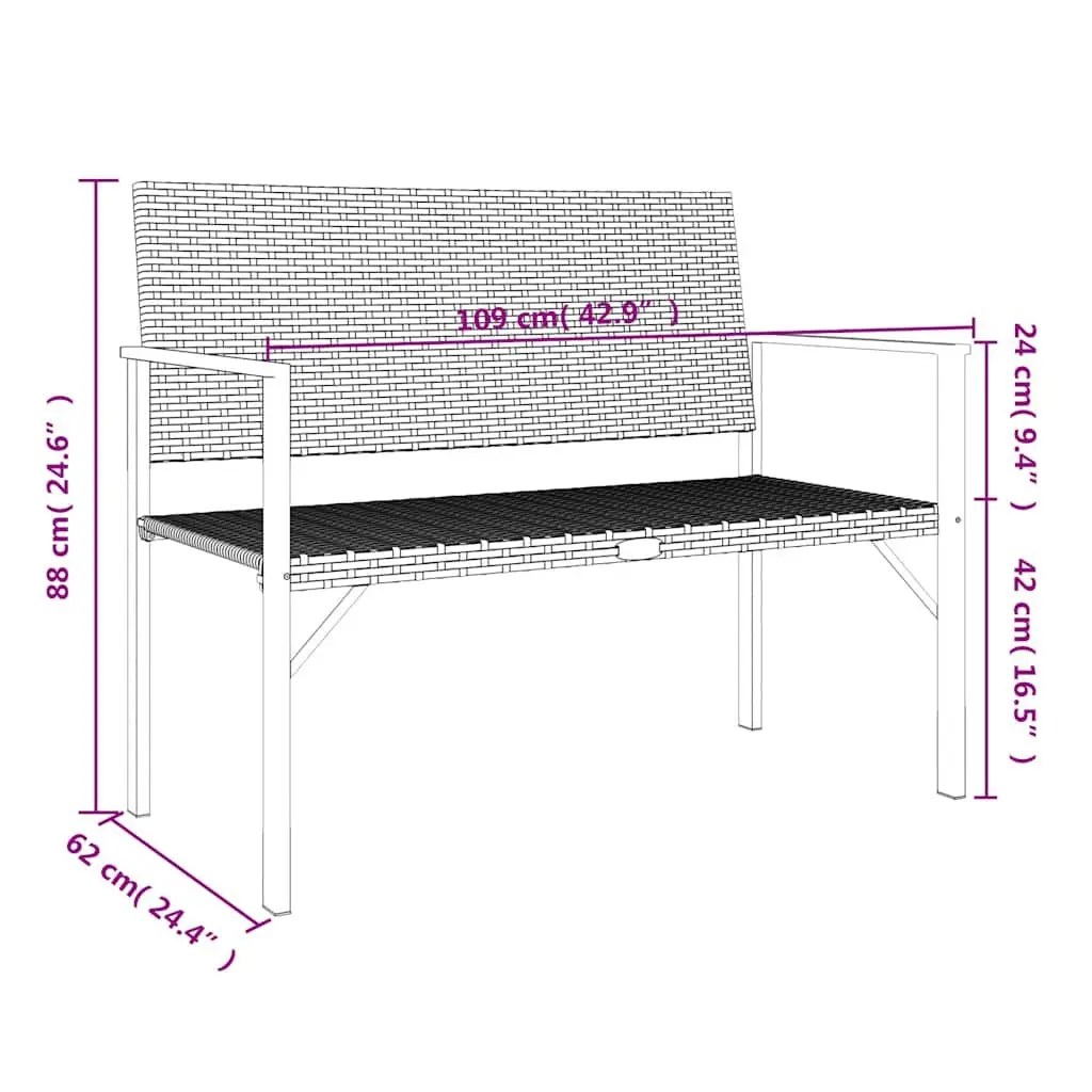 2-Seater Garden Bench Outdoor Patio Furniture Grey Steel Frame with Backrest Armrests