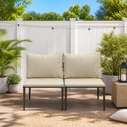 Outdoor Middle Sofas with Cushions 2 pcs Grey Poly Rattan Garden Seating