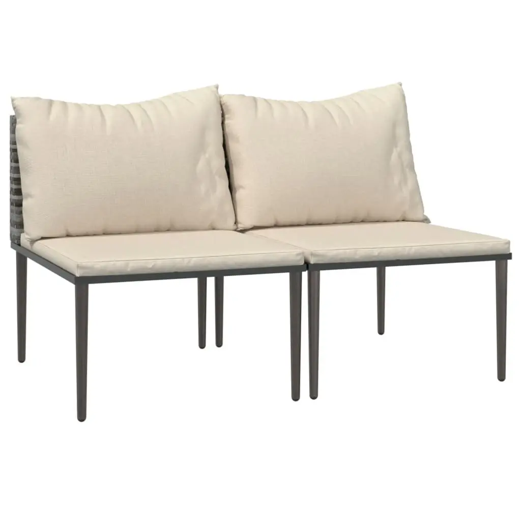 Outdoor Middle Sofas with Cushions 2 pcs Grey Poly Rattan Garden Seating