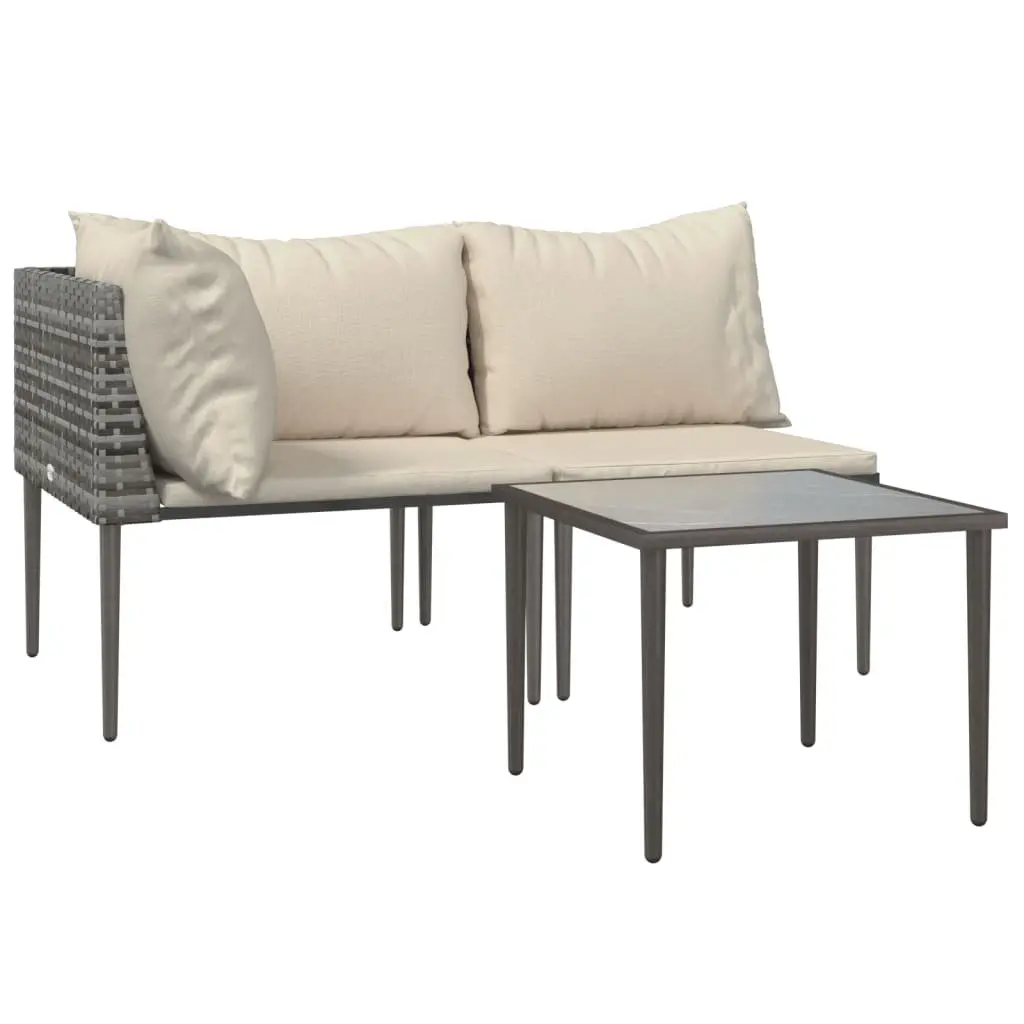 Garden Lounge Set Outdoor Furniture 3 Piece Grey Poly Rattan