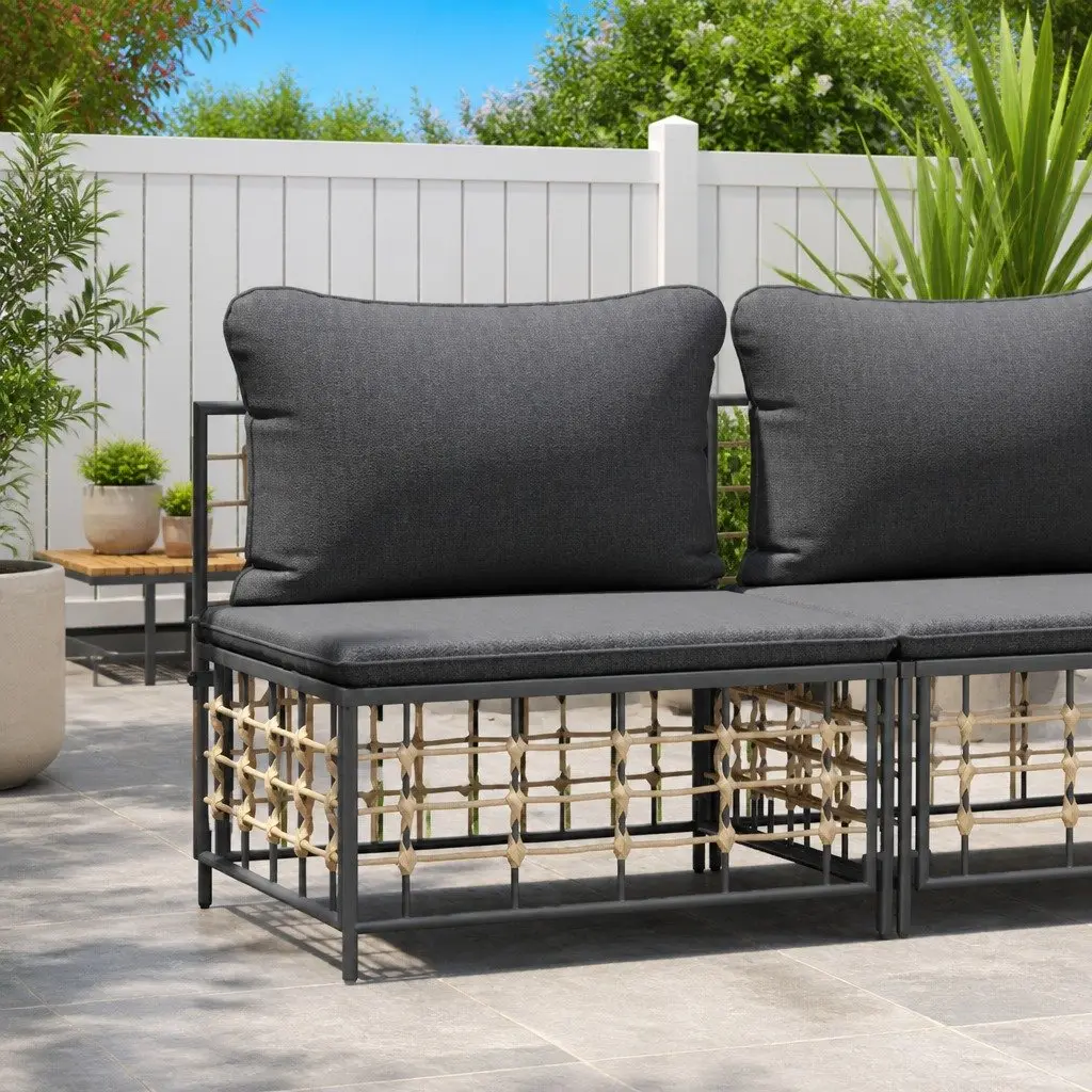 Modular Garden Middle Sofa Outdoor Seating PE Rattan Weather-Resistant Cushions