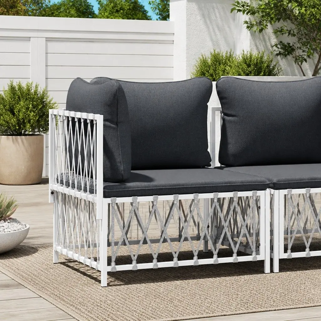 Outdoor Corner Sofa Garden Seating White Woven Fabric