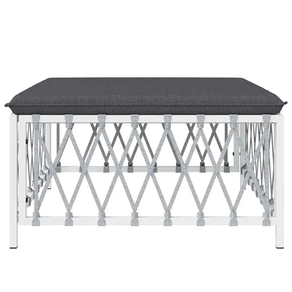 Garden Footstool Outdoor Seating White Woven Fabric