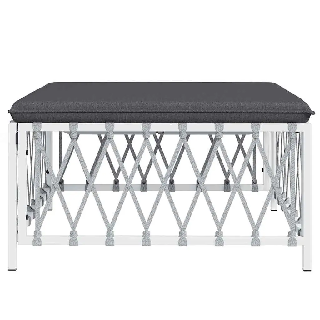 Garden Footstool Outdoor Seating White Woven Fabric
