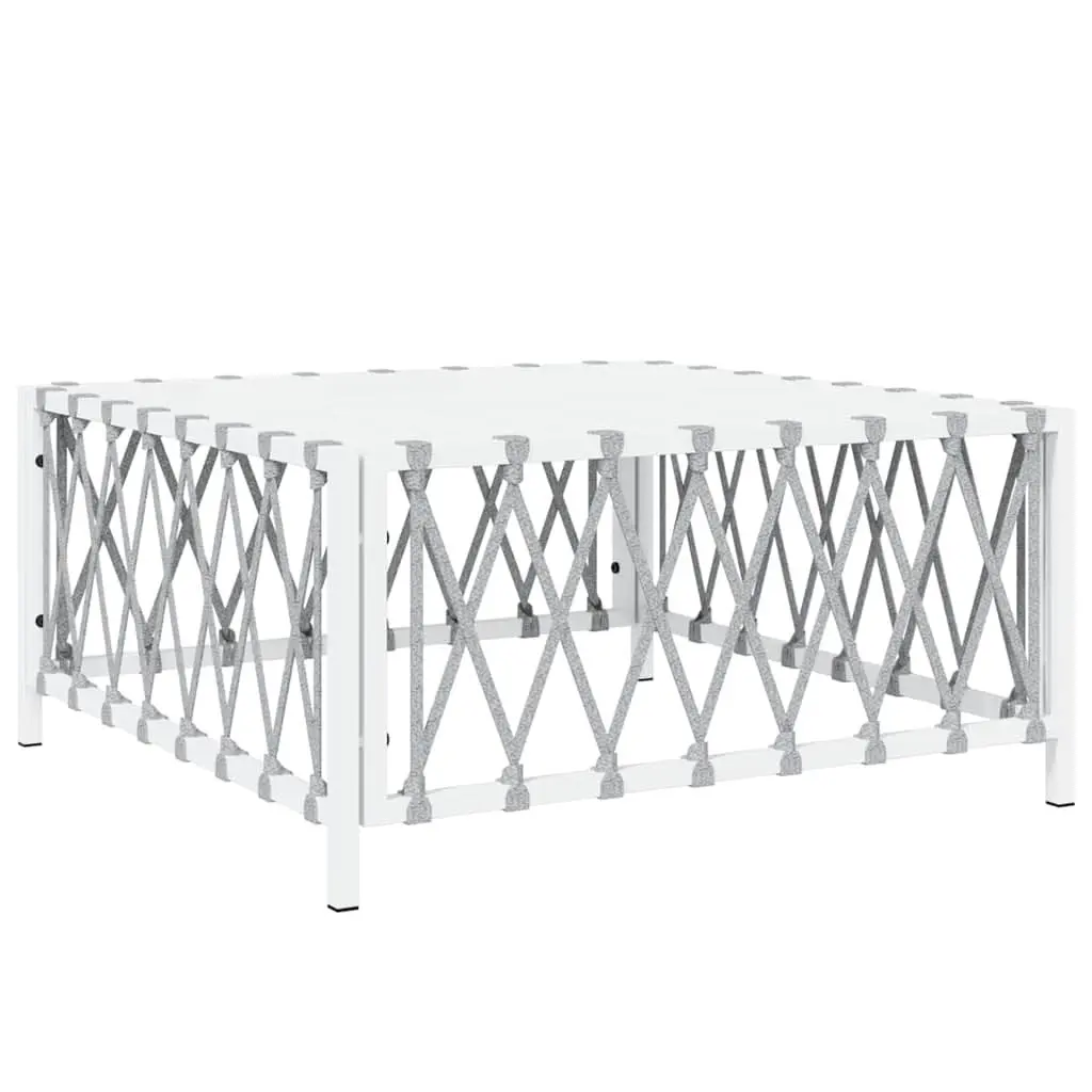 Garden Table Outdoor Use White 70x70x34cm Woven Fabric Patio Coffee Table