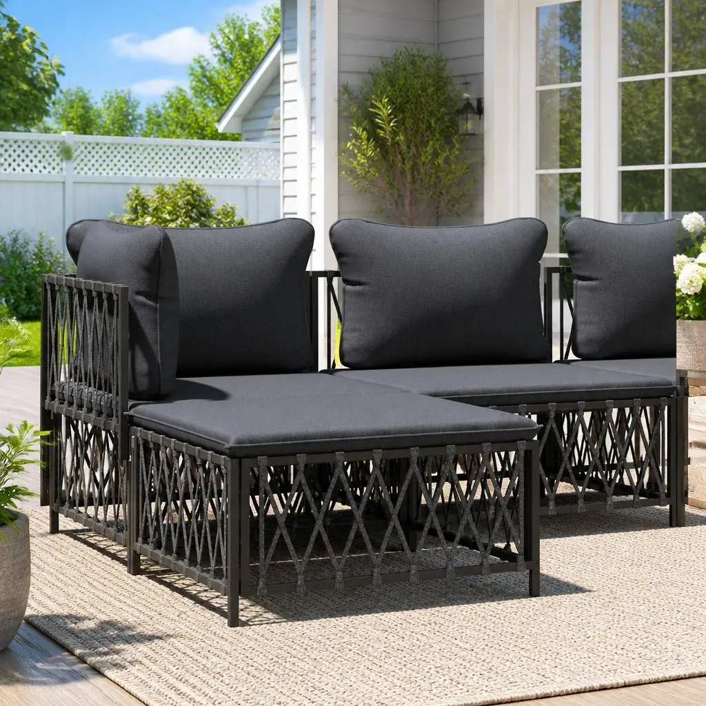 Garden Footstool Ottoman Outdoor Seating Anthracite Woven Fabric Cushion