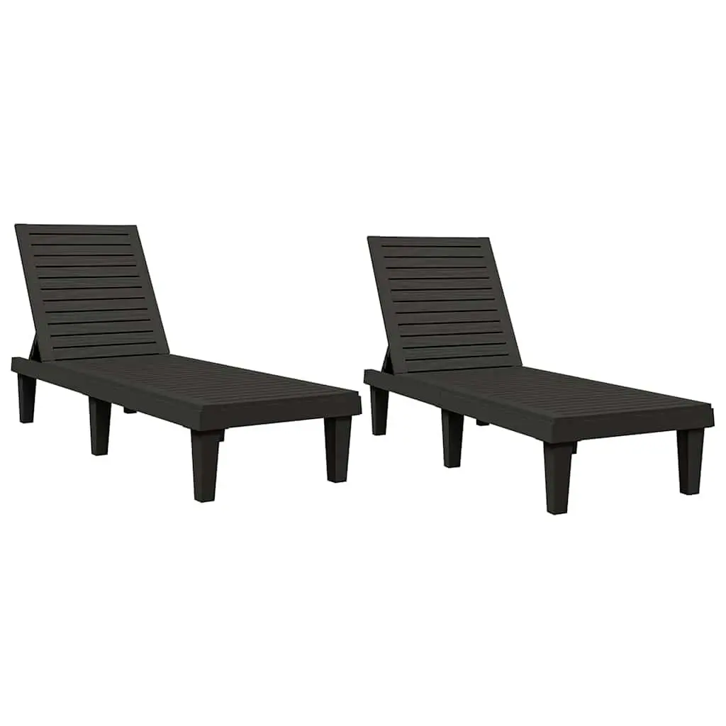 Sun Loungers Outdoor 2 Piece Black Adjustable Backrest Chaise Lounge Recliners