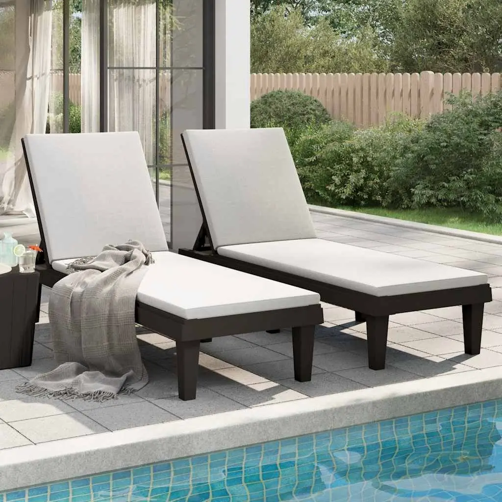 Sun Loungers Outdoor 2 Piece Black Adjustable Backrest Chaise Lounge Recliners